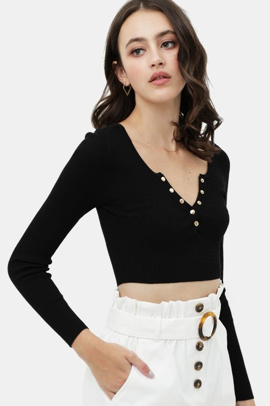 Cropped Button Sweater Top - Artemisia Clothing Shop