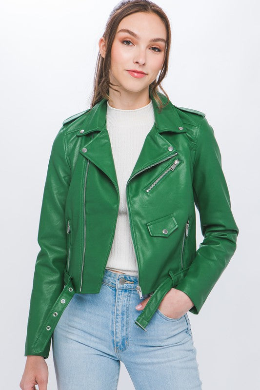 Faux Leather Biker Jacket - Artemisia Clothing Shop