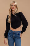 Collard Button Down Long Sleeve Corset Top