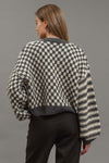 Stripe and Checkered Drop Shoulder Knit Cardigan