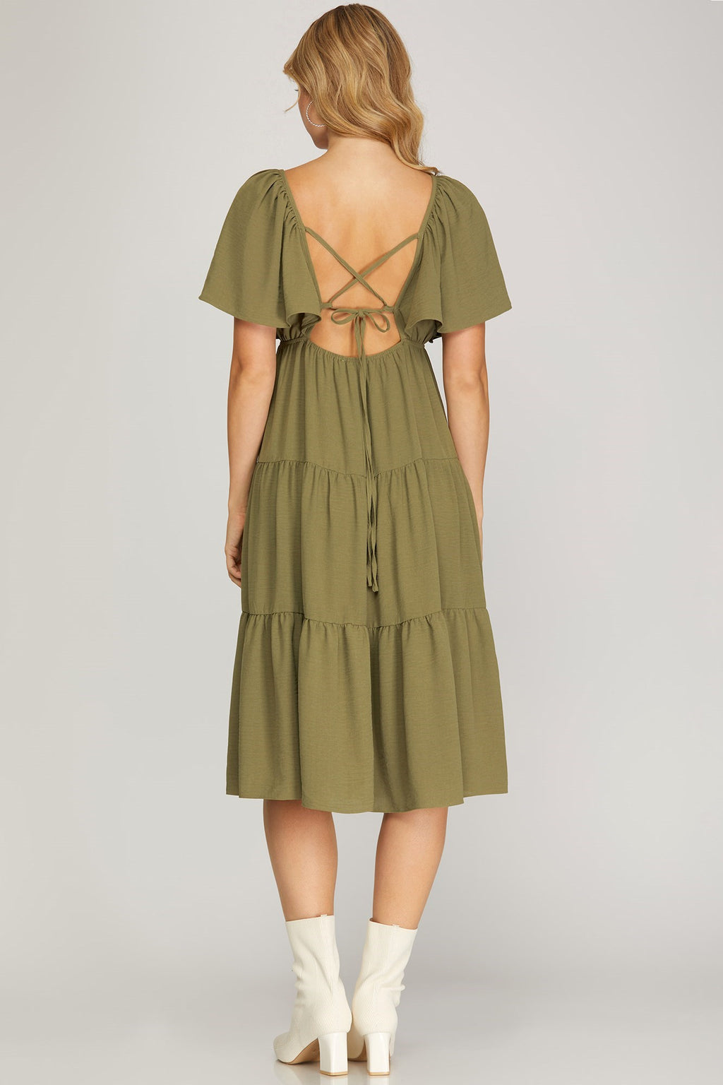 Tiered Flounce Midi Dress - Artemisia Clothing Shop