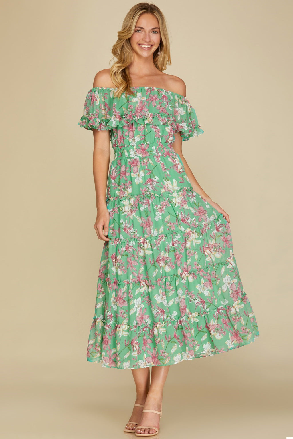Off Shoulder Ruffled Maxi Dress - Artemisia Clothing Shop