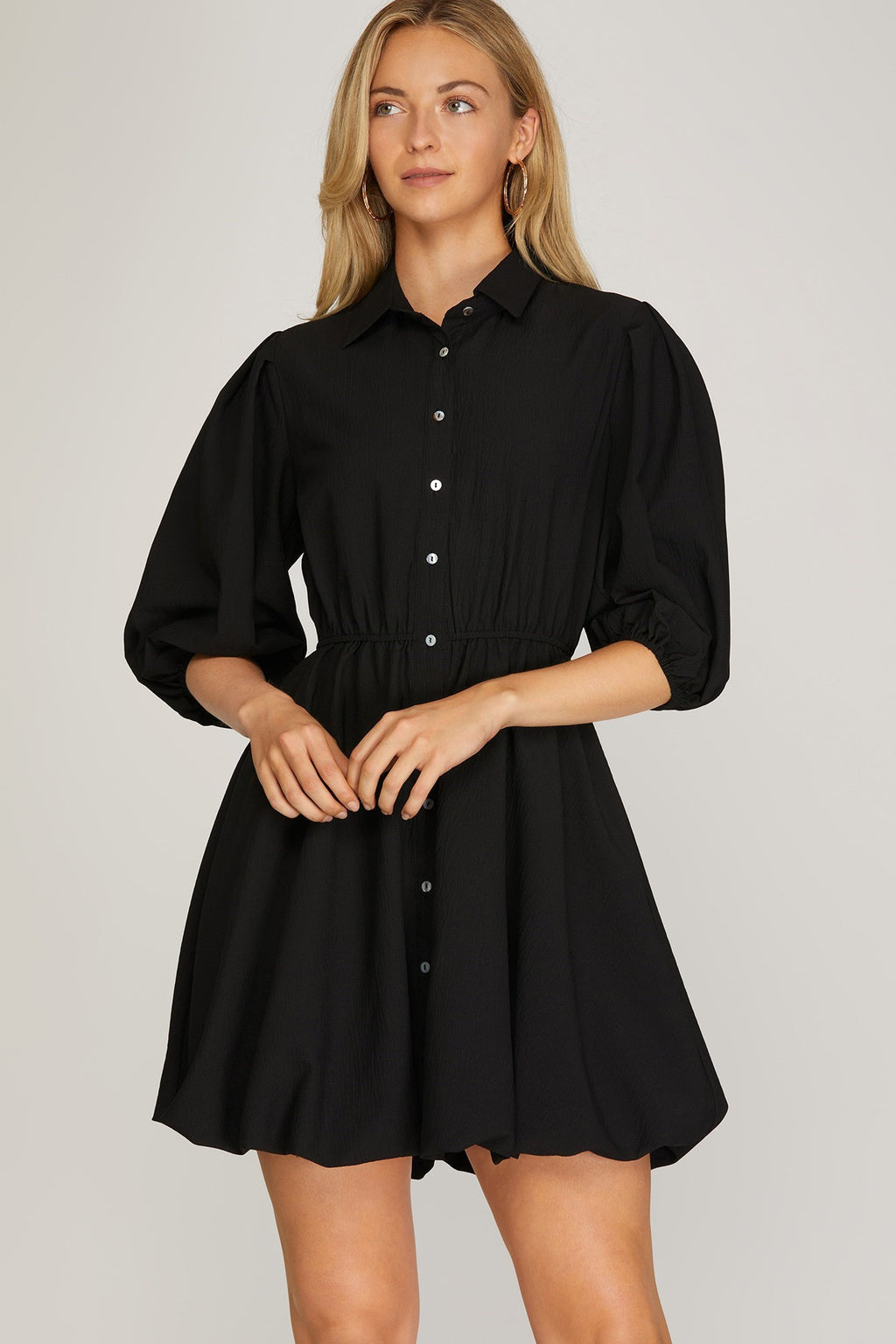 Puff Sleeve Shirt Dress - Artemisia Clothing Shop