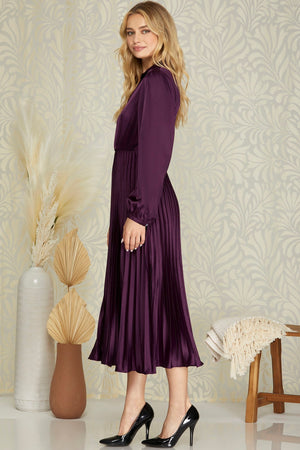Surplice Satin Pleated Dress - Artemisia Clothing Shop