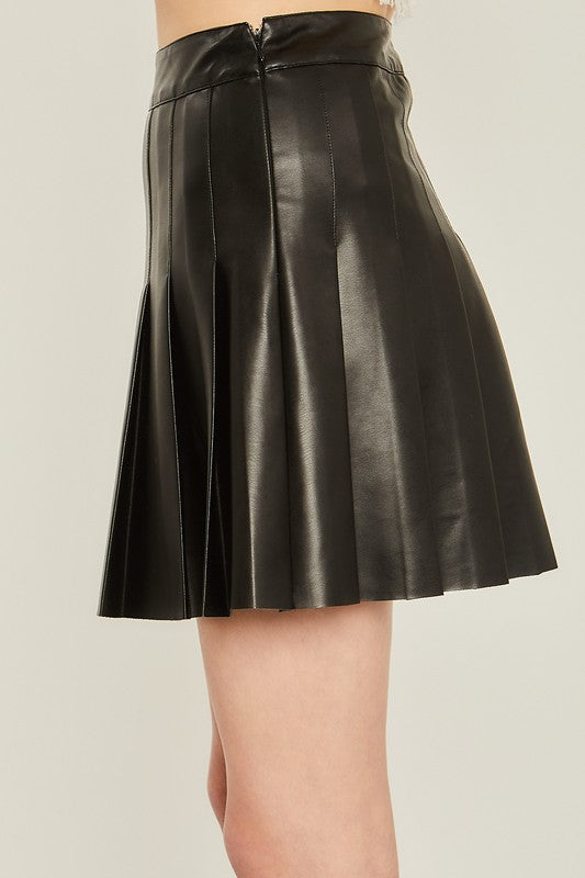 Vegan Leather Mini Pleated Skirt - Artemisia Clothing Shop
