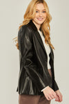 Vegan Leather Solid Blazer - Artemisia Clothing Shop