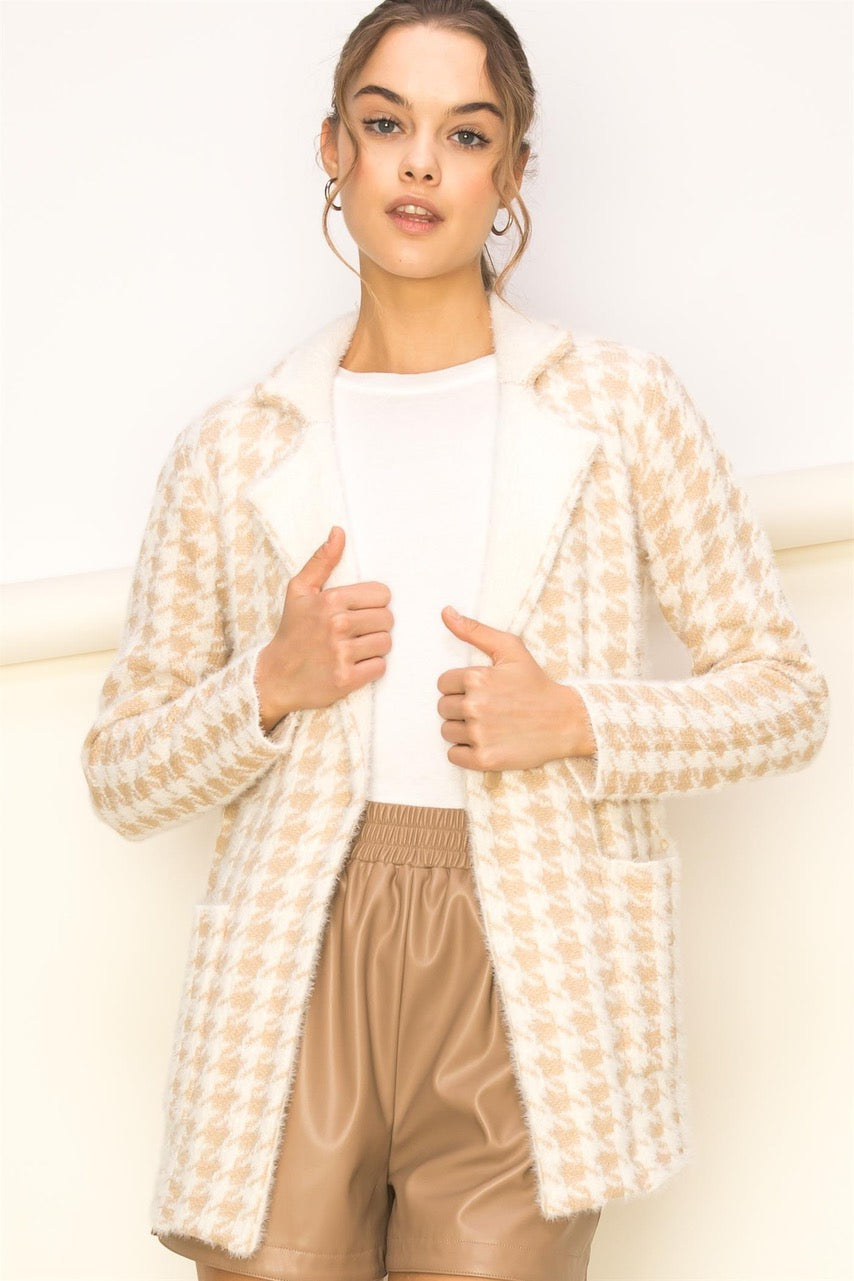 Knit Plaid Sweater Jacket - Artemisia Clothing Shop