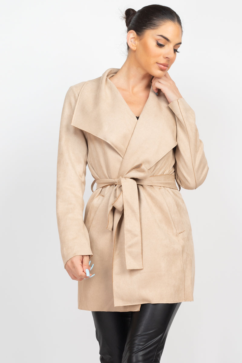 Woven Suede Belted Jacket - Artemisia Clothing Shop
