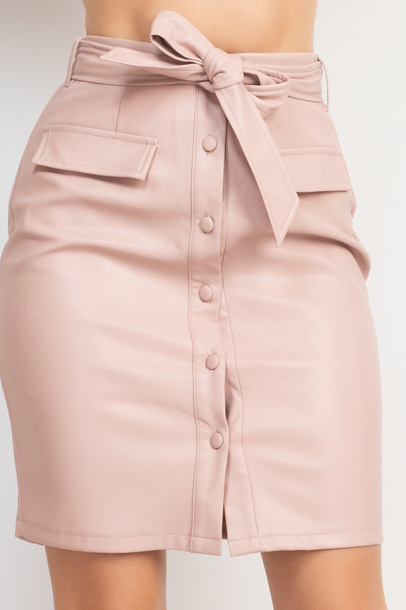 PU Tie Belt Skirt - Artemisia Clothing Shop