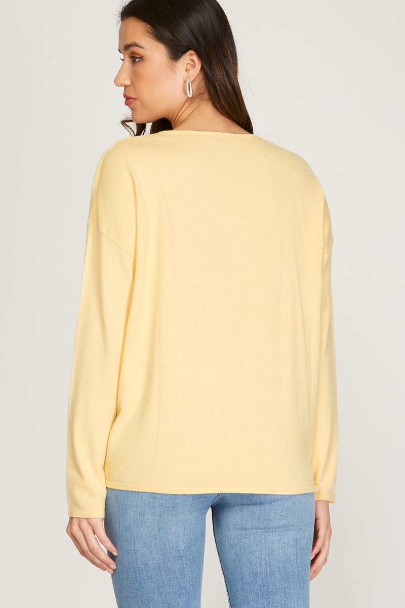 Long Sleeve Ruched Front Knit Sweater - Artemisia Clothing Shop