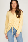 Long Sleeve Ruched Front Knit Sweater - Artemisia Clothing Shop
