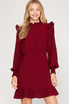 Long Sleeve Ruffled Dress - Artemisia Clothing Shop
