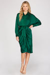 Cuff Sleeve Satin Dress - Artemisia Clothing Shop