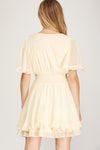 V-Neck Smocked  Ruffled Mini Dress - Artemisia Clothing Shop
