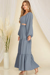 Tiered Long Sleeve Cutout Maxi Dress - Artemisia Clothing Shop